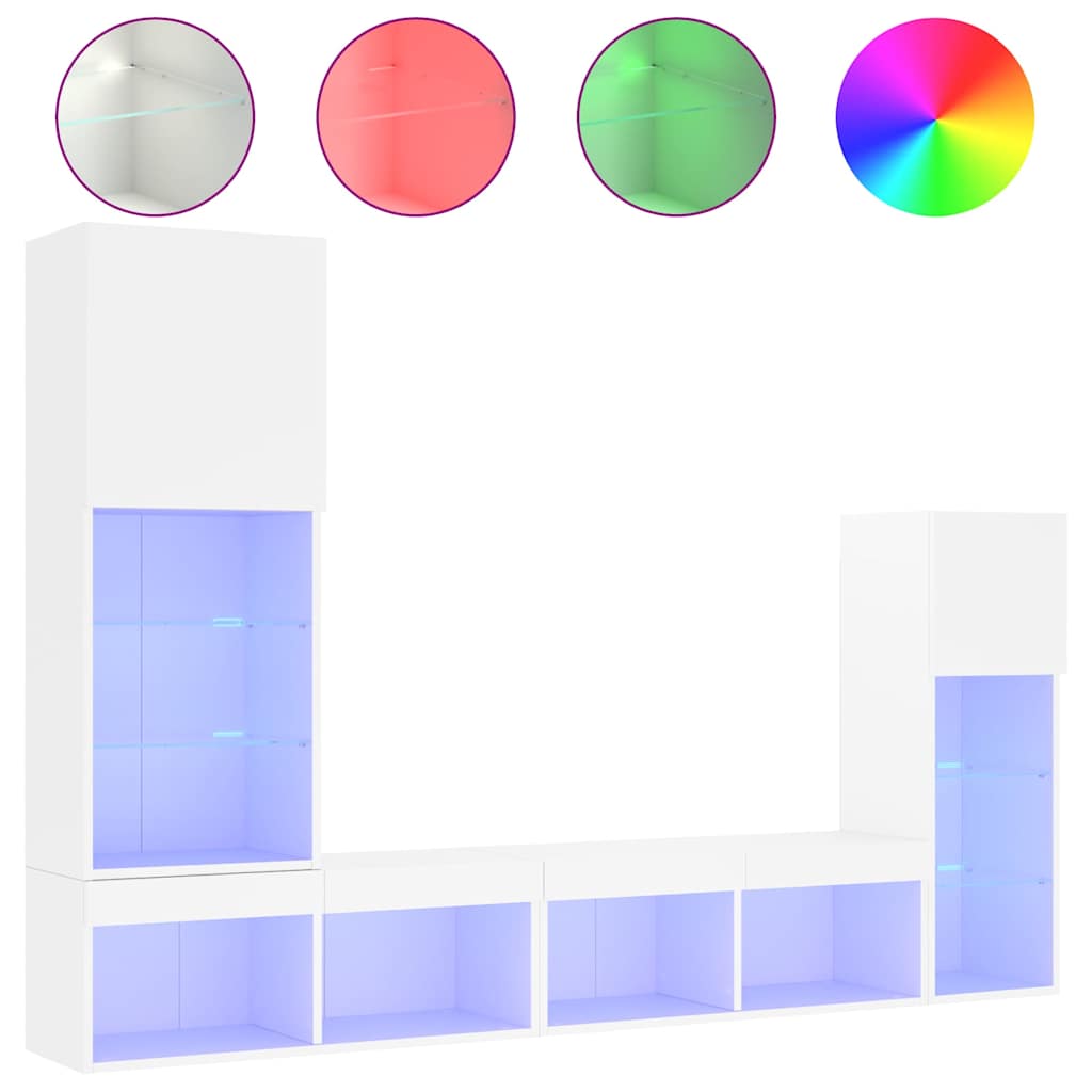 4 Piece TV Wall Units with LED Engineered Wood White