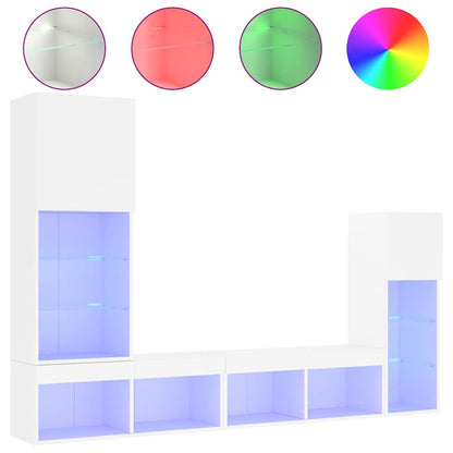 4 Piece TV Wall Units with LED Engineered Wood White