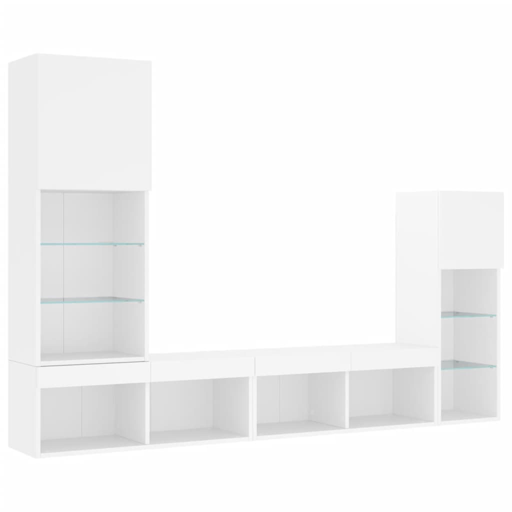 4 Piece TV Wall Units with LED Engineered Wood White