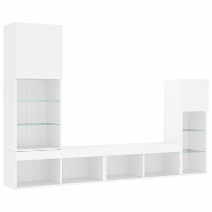 4 Piece TV Wall Units with LED Engineered Wood White