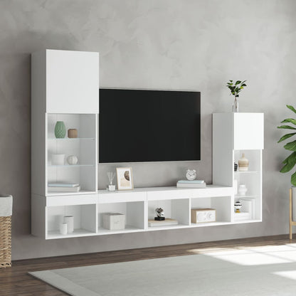 4 Piece TV Wall Units with LED Engineered Wood White