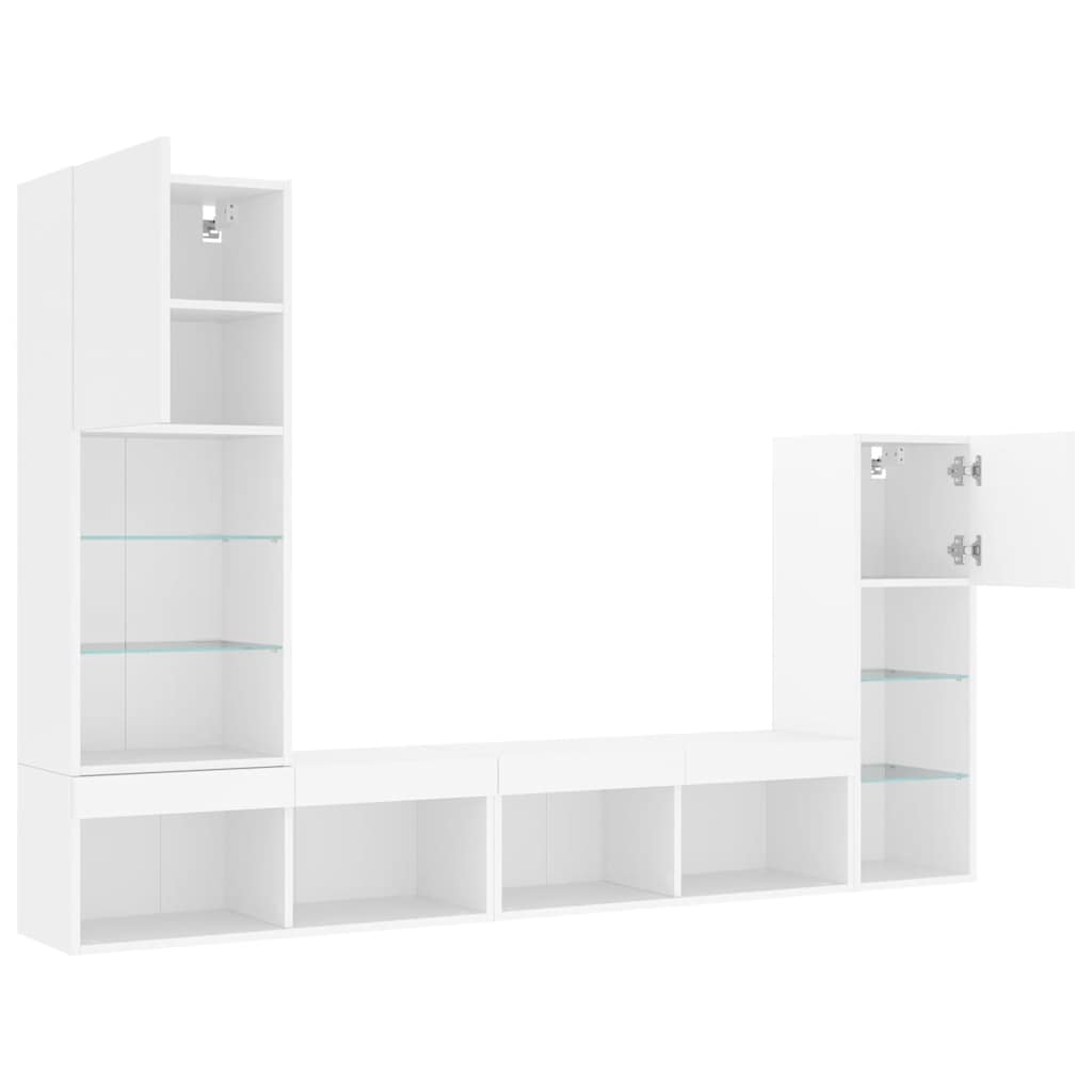 4 Piece TV Wall Units with LED Engineered Wood White