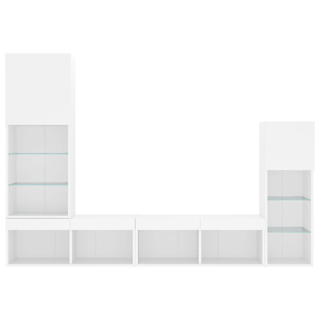 4 Piece TV Wall Units with LED Engineered Wood White