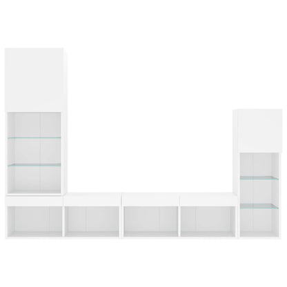 4 Piece TV Wall Units with LED Engineered Wood White