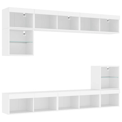 8 Piece TV Wall Units with LED Engineered Wood White