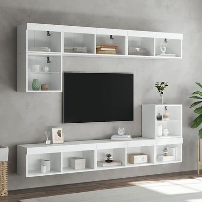 8 Piece TV Wall Units with LED Engineered Wood White