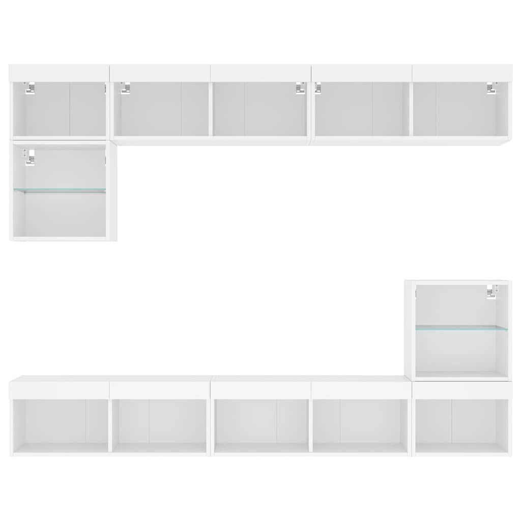 8 Piece TV Wall Units with LED Engineered Wood White
