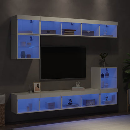 8 Piece TV Wall Units with LED Engineered Wood White