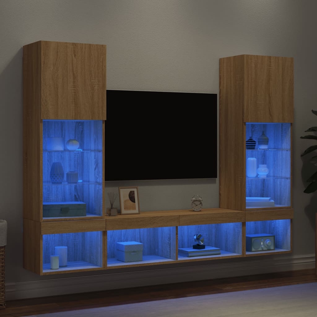 5 Piece TV Wall Units with LED Engineered Wood Sonoma oak