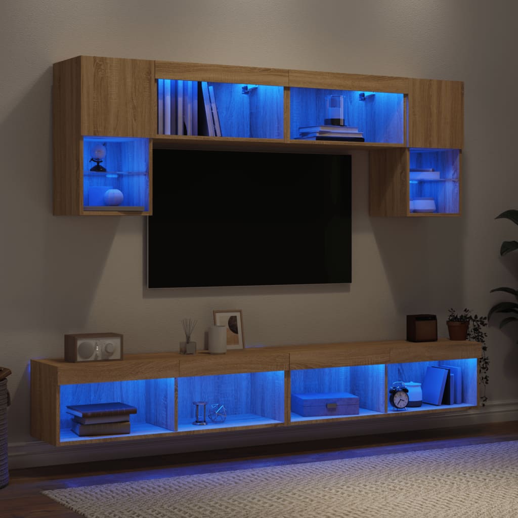 6 Piece TV Wall Units with LED Engineered Wood Sonoma oak