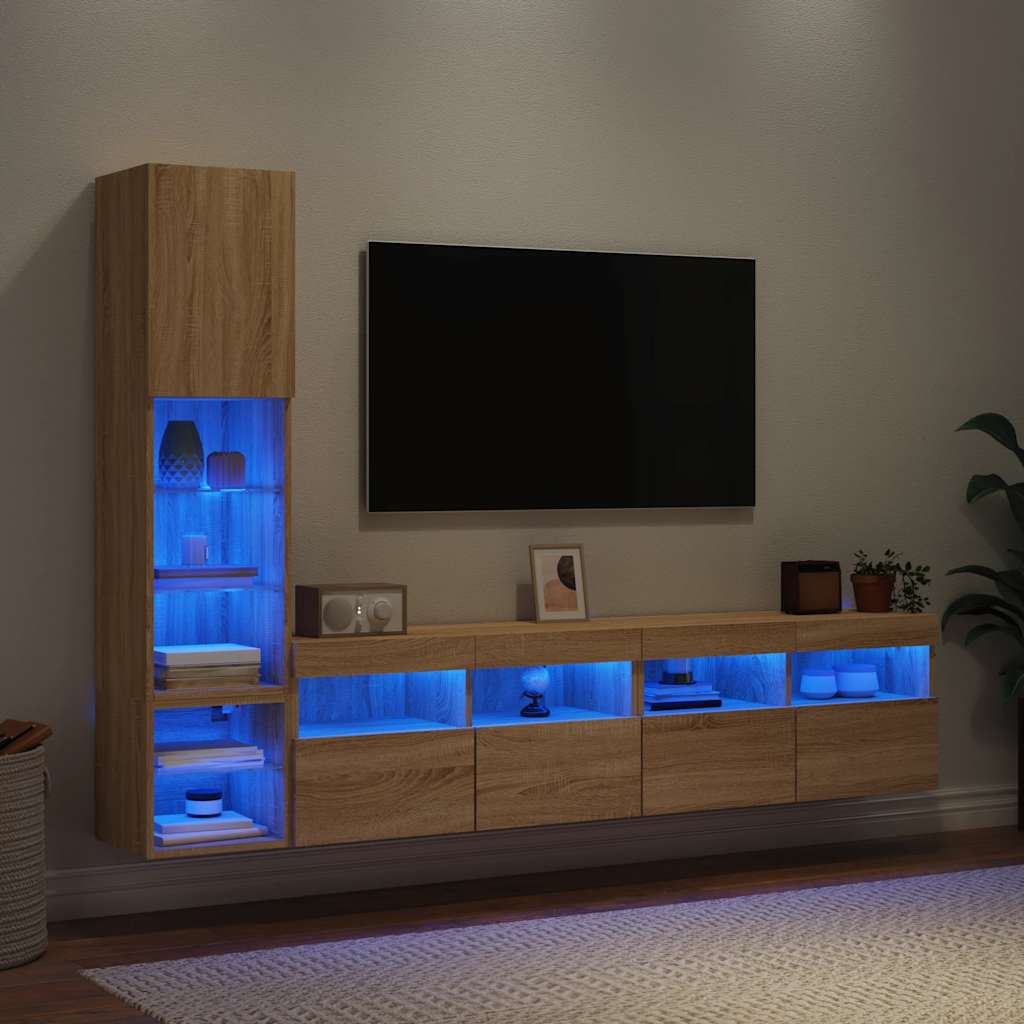 4 Piece TV Wall Units with LED Engineered Wood Sonoma oak