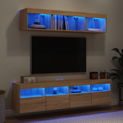 5 Piece TV Wall Units with LED Engineered Wood Sonoma oak