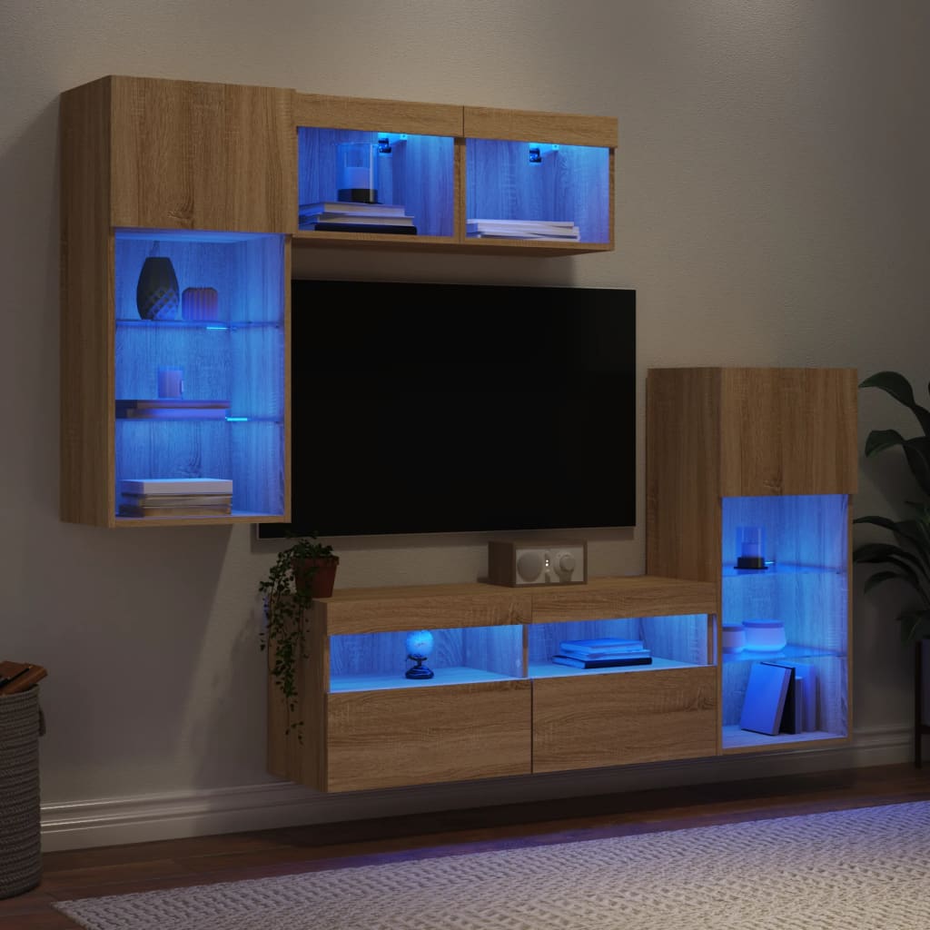 5 Piece TV Wall Units with LED Engineered Wood Sonoma oak