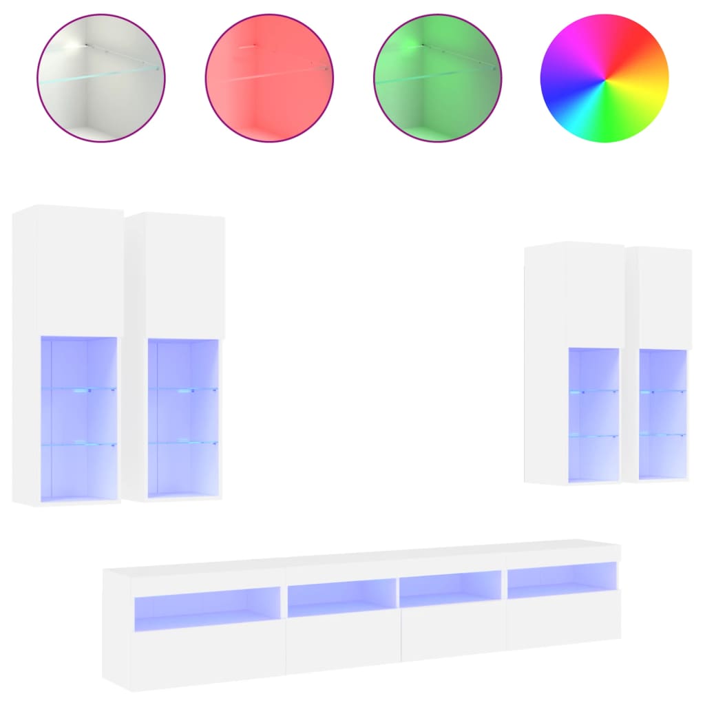 vidaXL 7 Piece TV Wall Cabinet Set with LED Lights White 2