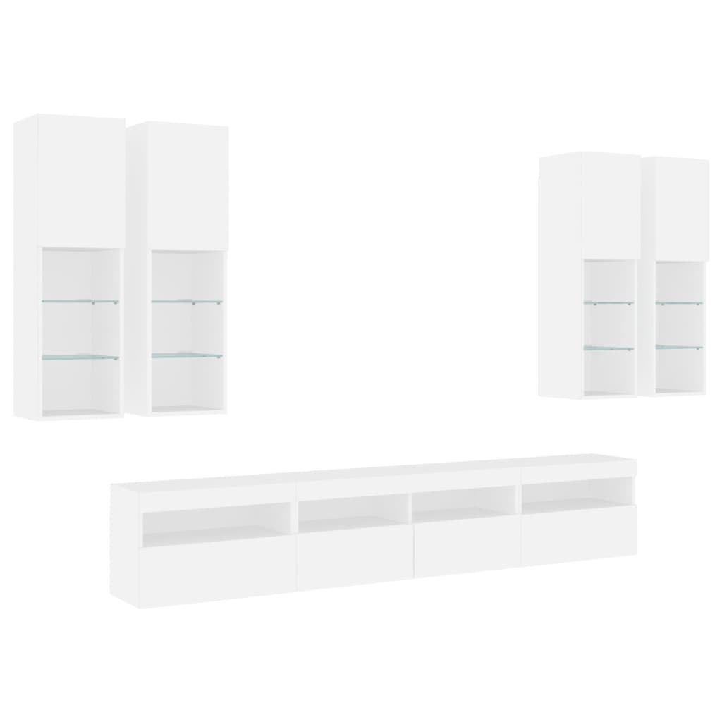 vidaXL 7 Piece TV Wall Cabinet Set with LED Lights White 4