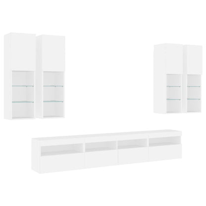 vidaXL 7 Piece TV Wall Cabinet Set with LED Lights White 4