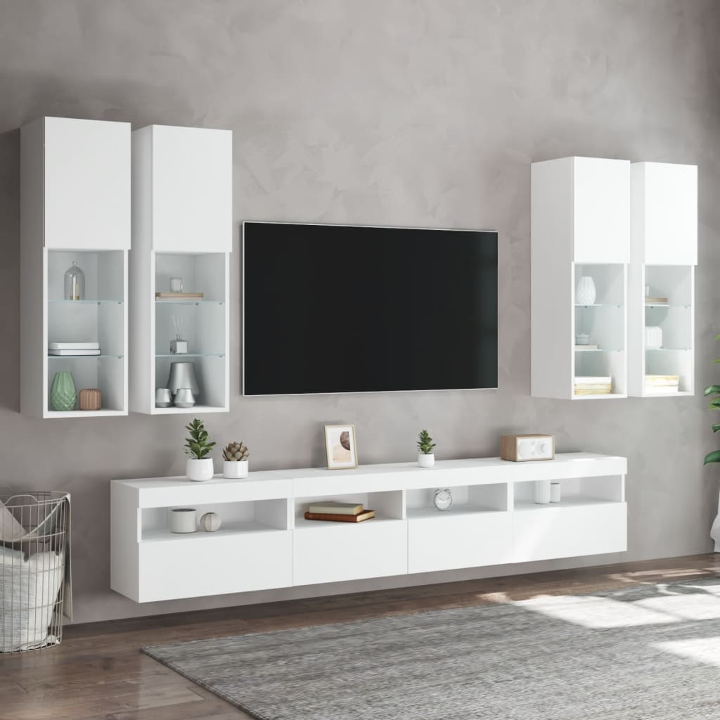 vidaXL 7 Piece TV Wall Cabinet Set with LED Lights White 3
