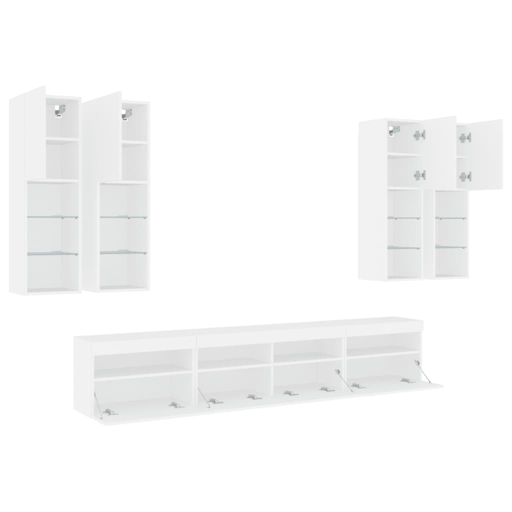 vidaXL 7 Piece TV Wall Cabinet Set with LED Lights White 5