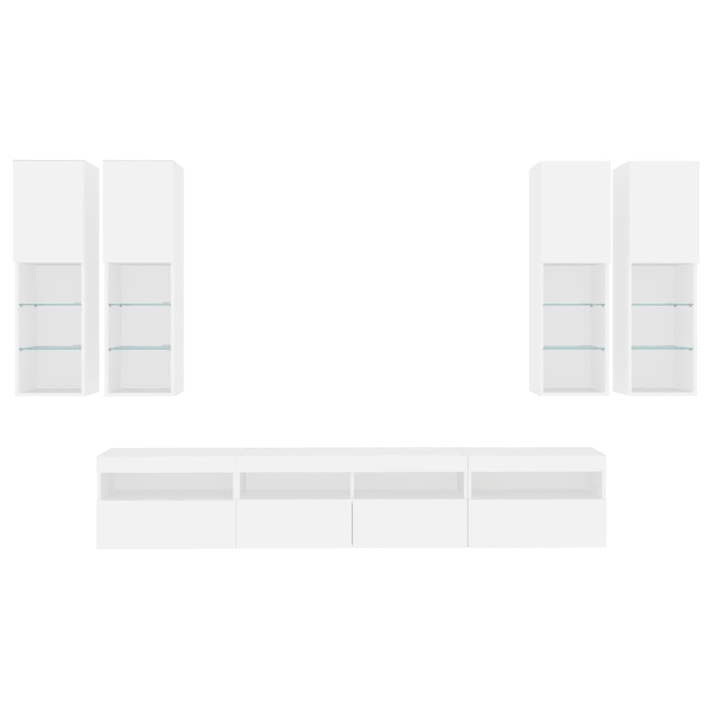 vidaXL 7 Piece TV Wall Cabinet Set with LED Lights White 6