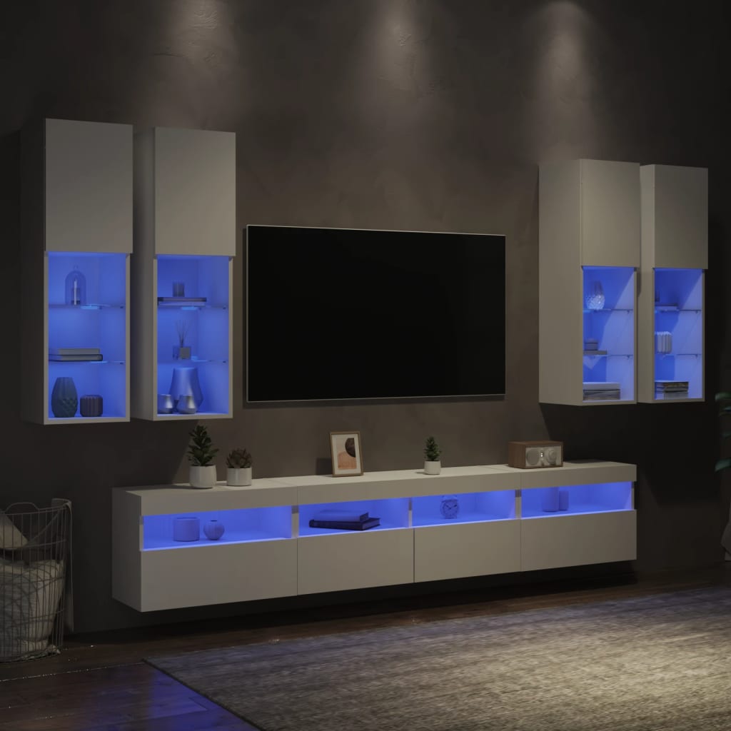 vidaXL 7 Piece TV Wall Cabinet Set with LED Lights White 1