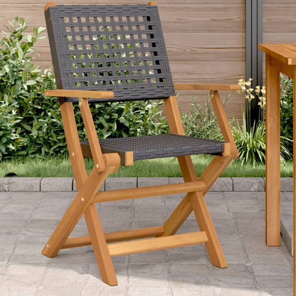 Folding Chairs Poly Rattan and Solid Wood Black 2