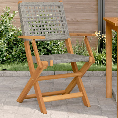 Folding Chairs Poly Rattan and Solid Wood Grey 2
