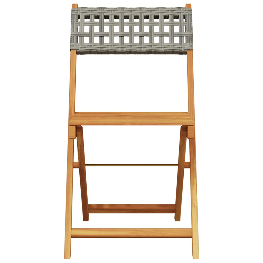 Folding Chairs Poly Rattan and Solid Wood Grey 2