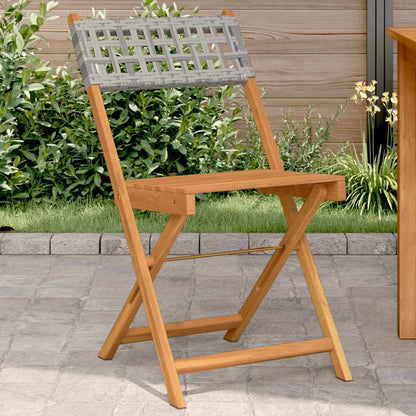 Folding Chairs Poly Rattan and Solid Wood Grey 2