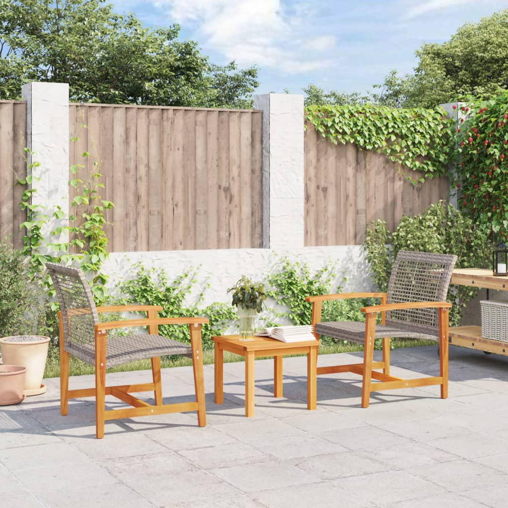 Garden 112 cm Poly Rattan and Acacia Wood Grey Chair
