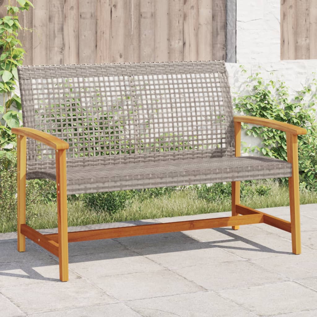 Garden 112 cm Poly Rattan and Acacia Wood Grey Bench