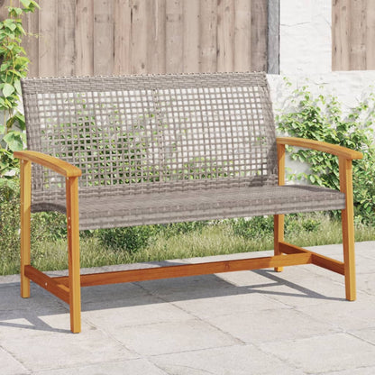 Garden 112 cm Poly Rattan and Acacia Wood Grey Bench