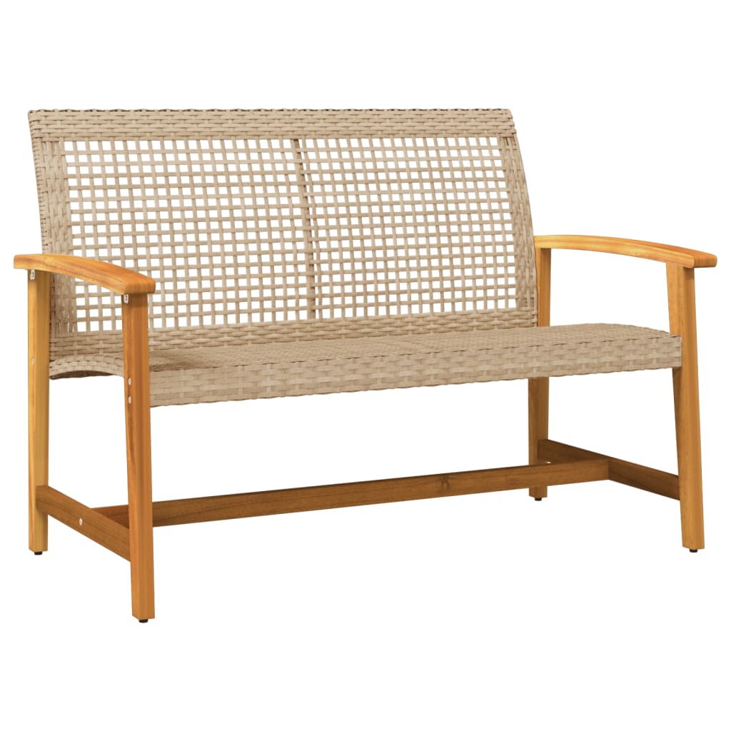 Garden 112 cm Poly Rattan and Acacia Wood Beige Bench