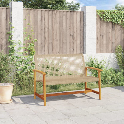 Garden 112 cm Poly Rattan and Acacia Wood Beige Bench