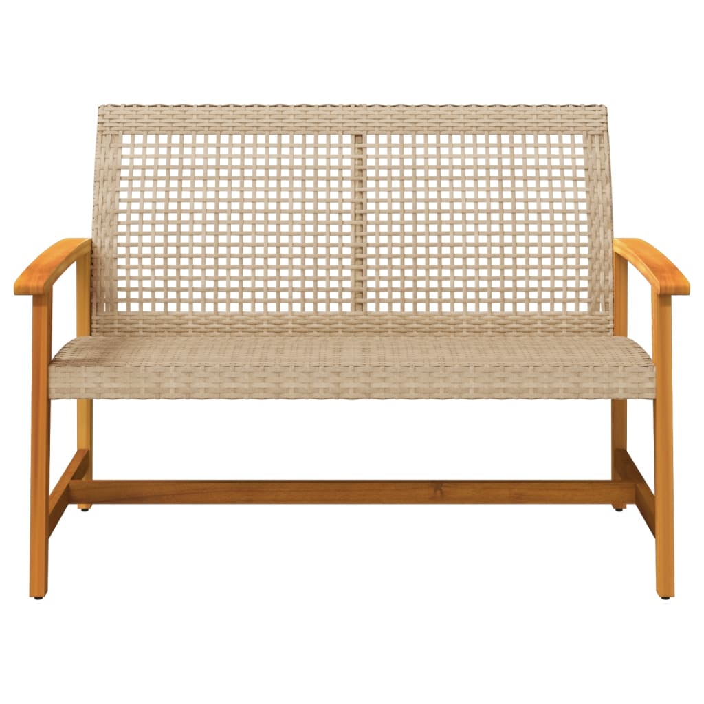 Garden 112 cm Poly Rattan and Acacia Wood Beige Bench