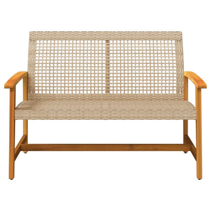 Garden 112 cm Poly Rattan and Acacia Wood Beige Bench