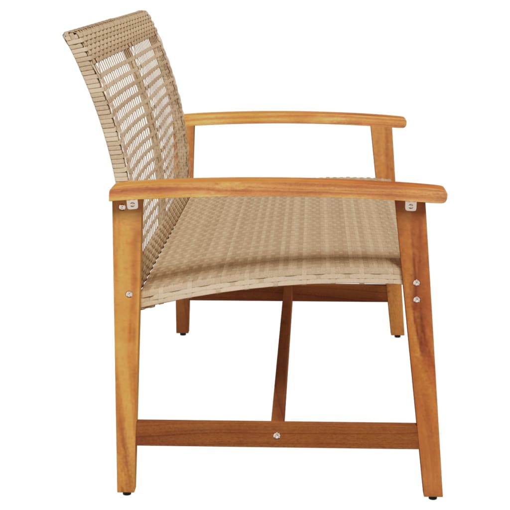 Garden 112 cm Poly Rattan and Acacia Wood Beige Bench