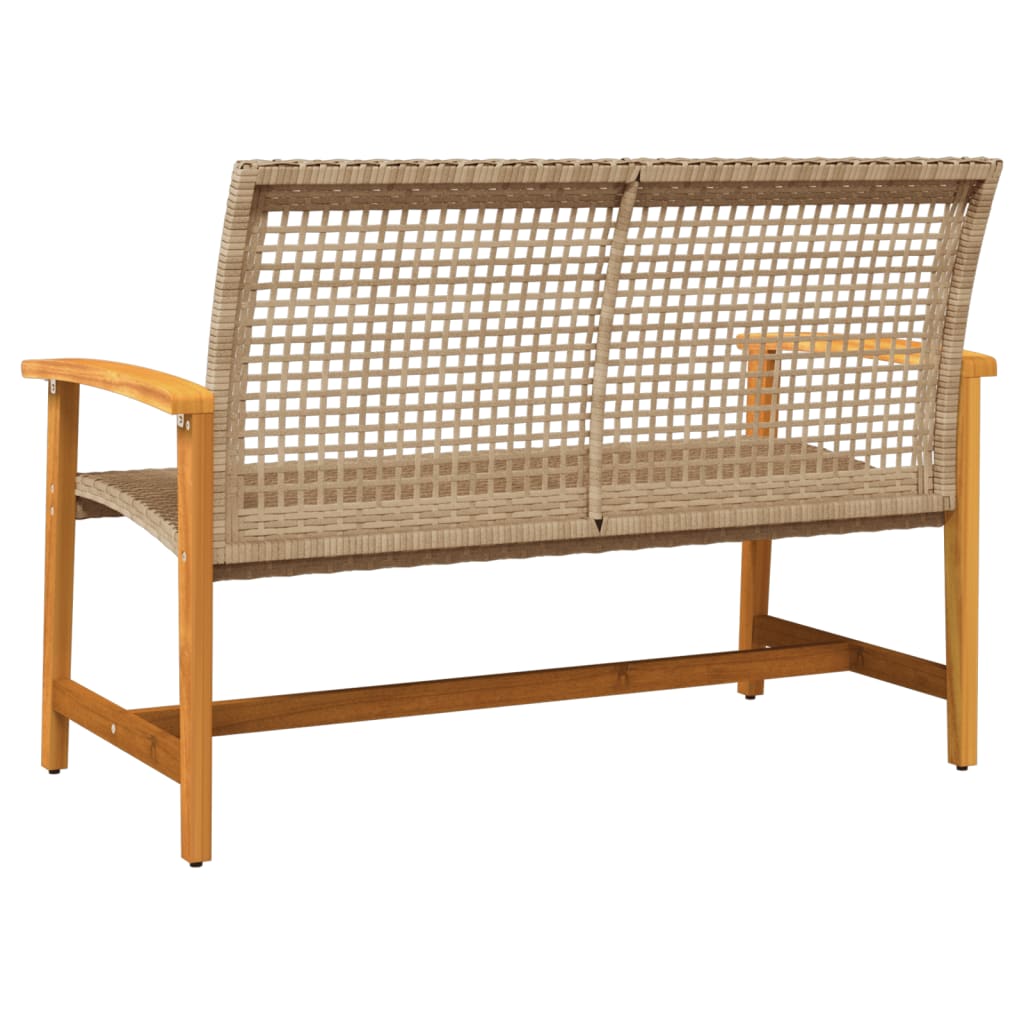 Garden 112 cm Poly Rattan and Acacia Wood Beige Bench