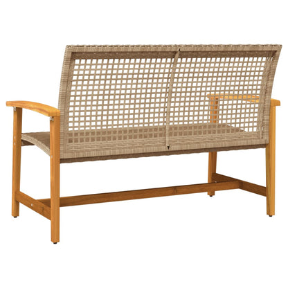Garden 112 cm Poly Rattan and Acacia Wood Beige Bench