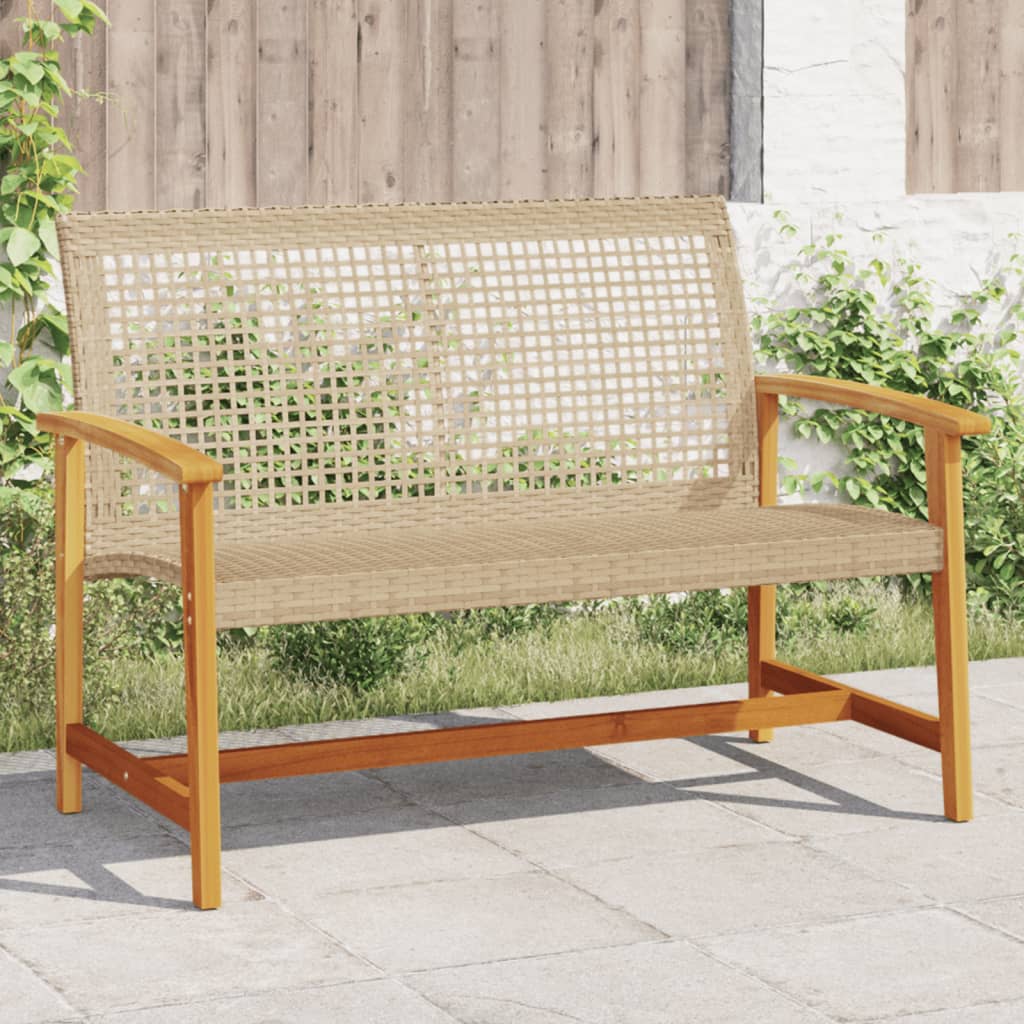 Garden 112 cm Poly Rattan and Acacia Wood Beige Bench