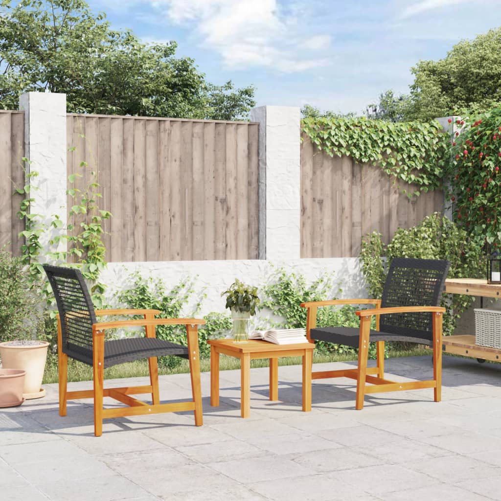Garden 112 cm Poly Rattan and Acacia Wood Black Chair + table