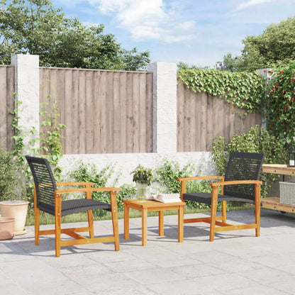 Garden 112 cm Poly Rattan and Acacia Wood Black Chair + table