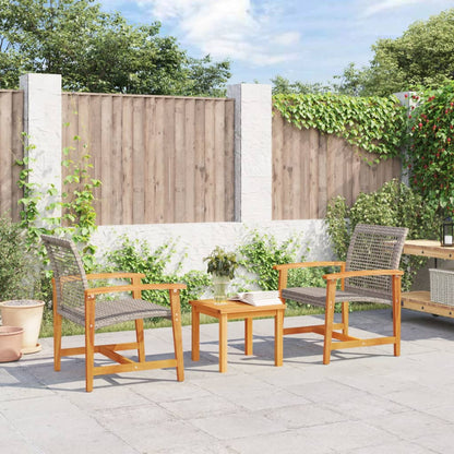 Garden 112 cm Poly Rattan and Acacia Wood Grey Chair + table