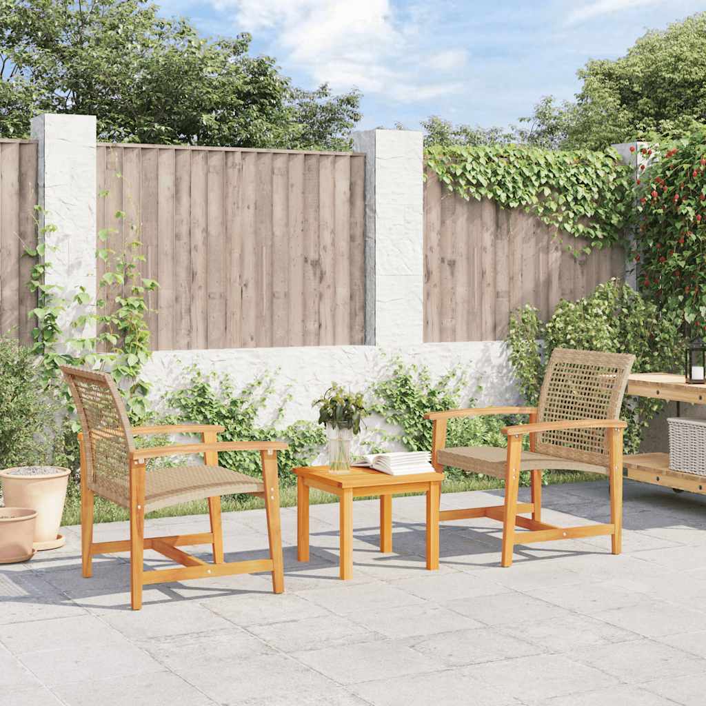Garden 112 cm Poly Rattan and Acacia Wood Beige Chair + table