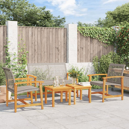 Garden 112 cm Poly Rattan and Acacia Wood Grey Chair + bench + table