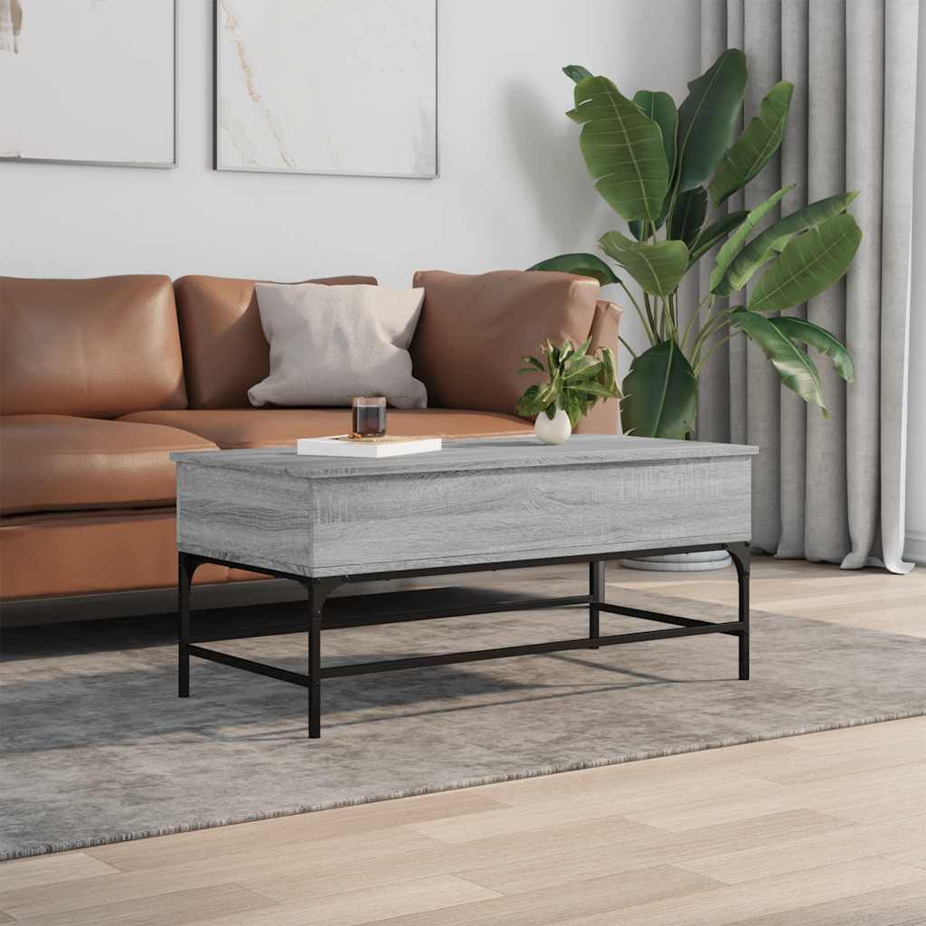 Coffee Table Engineered Wood and Metal Grey sonoma 100 cm 50 cm