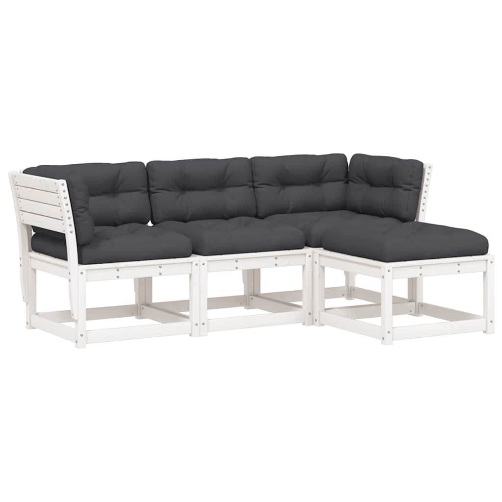 4 Piece Garden Lounge Set Solid Wood Pine White Yes