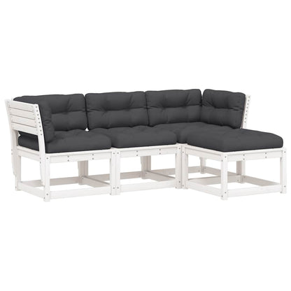 4 Piece Garden Lounge Set Solid Wood Pine White Yes