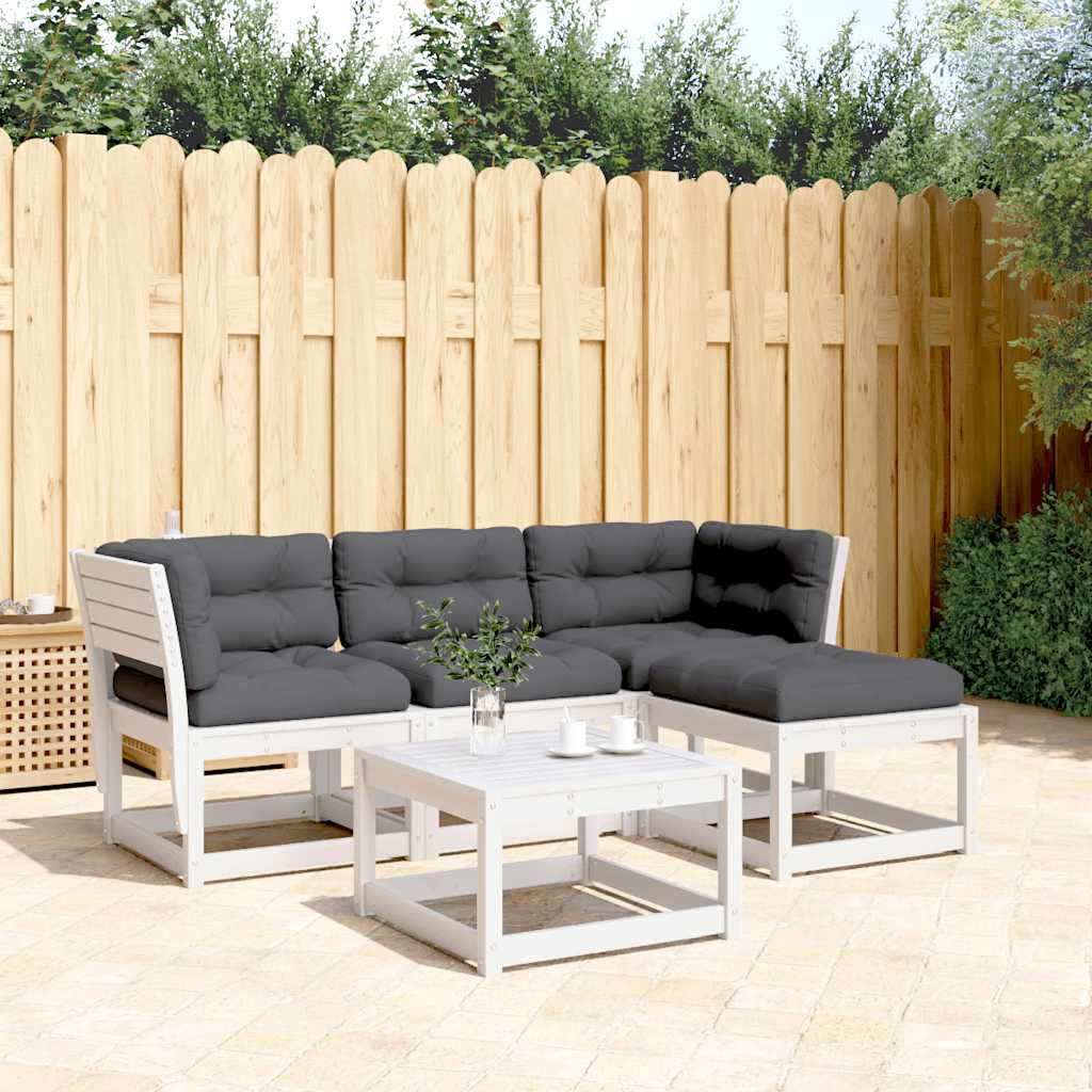 4 Piece Garden Lounge Set Solid Wood Pine White Yes