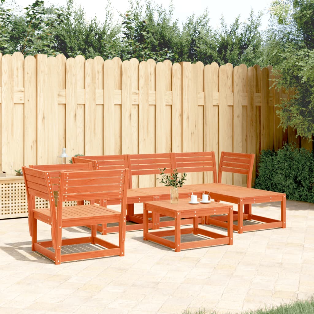 5 Piece Garden Lounge Set Solid Wood Pine Wax brown No