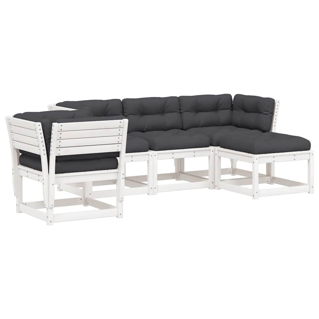 5 Piece Garden Lounge Set Solid Wood Pine White Yes